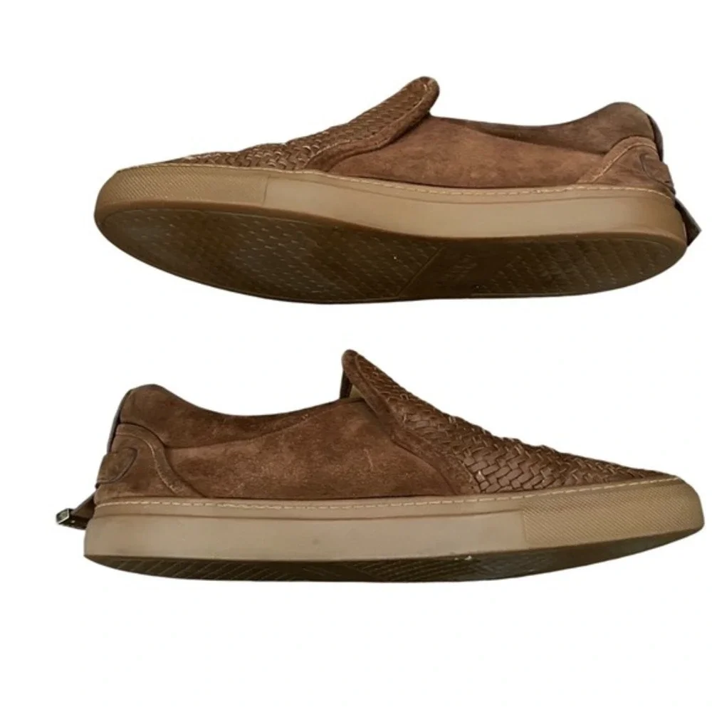 BUSCEMI Mens Brown‎ Woven Leather Suede Slip On Loafers Italy 48 Quiet Luxury